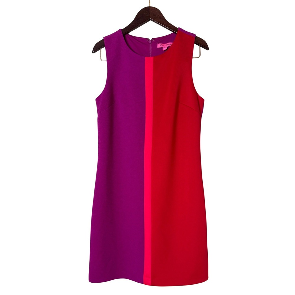 Betsey Johnson Womens Colorblock Shift Dress Fuchsia Red‎ Pink Mini Size 4